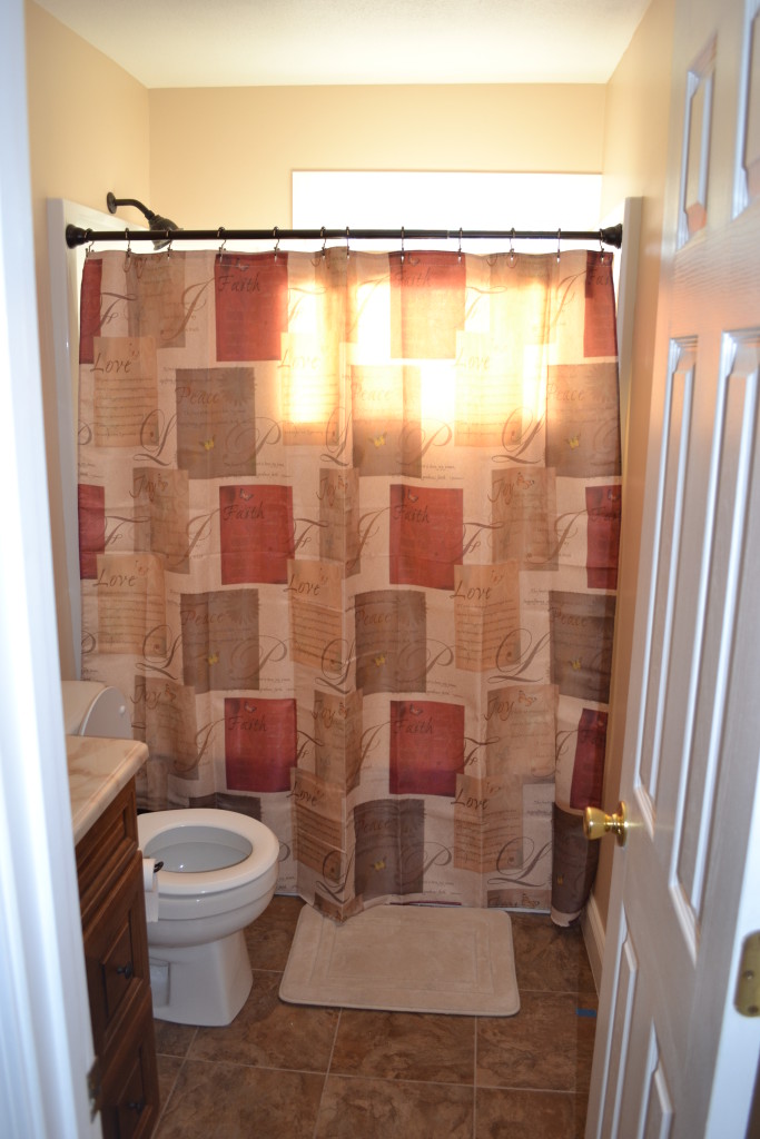 We found a beautiful shower curtain that reflects our faith.